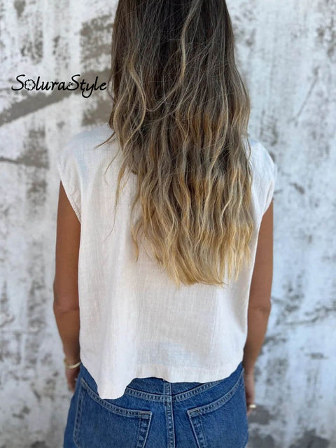 Women’s Casual Loose Cotton And Linen Button Pockets Shirt