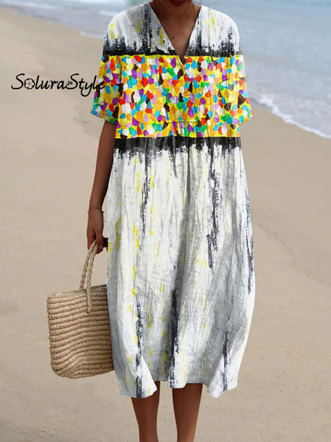 Women’s Color Block Paint Art Print Flowy Dress Multicolor / S