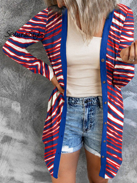 Women’s Color Block Striped Pattern Casual Long Sleeve Knitted Cardigan Multicolor / S