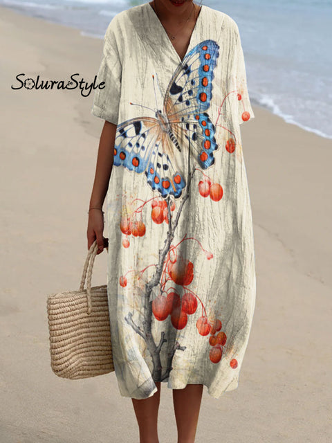 Women’s Colorful Butterfly Art Print Flowy Dress Multicolor / S