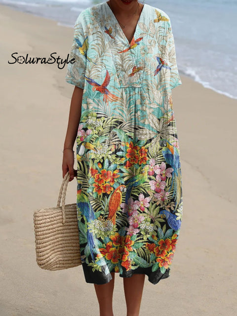 Women’s Colorful Flower Art Print Flowy Dress Multicolor / S