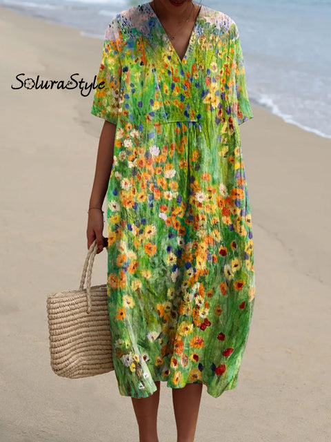 Women’s Colorful Flower Art Print Flowy Dress Multicolor / S