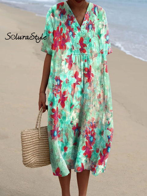 Women’s Colorful Flower Art Print Flowy Dress Multicolor / S