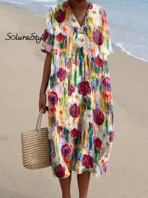 Women’s Colorful Flower Art Print Flowy Dress Multicolor / S