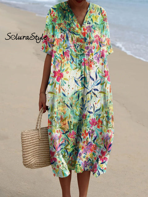 Women’s Colorful Flower Art Print Flowy Dress Multicolor / S