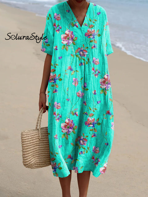 Women’s Colorful Flower Art Print Flowy Dress Multicolor / S