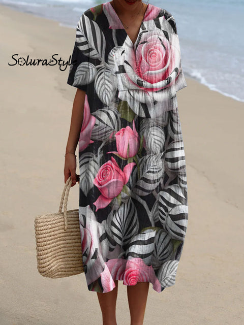 Women’s Colorful Flower Art Print Flowy Dress Multicolor / S