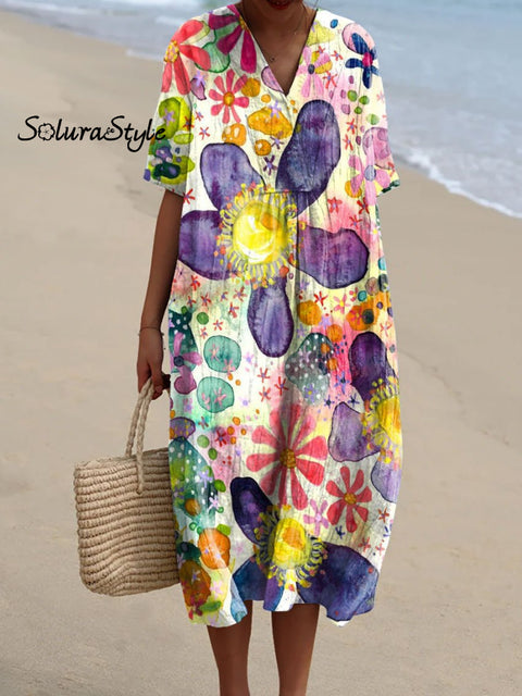 Women’s Colorful Flower Art Print Flowy Dress Multicolor / S