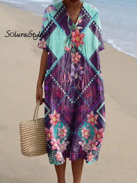 Women’s Colorful Flower Art Print Flowy Dress Multicolor / S