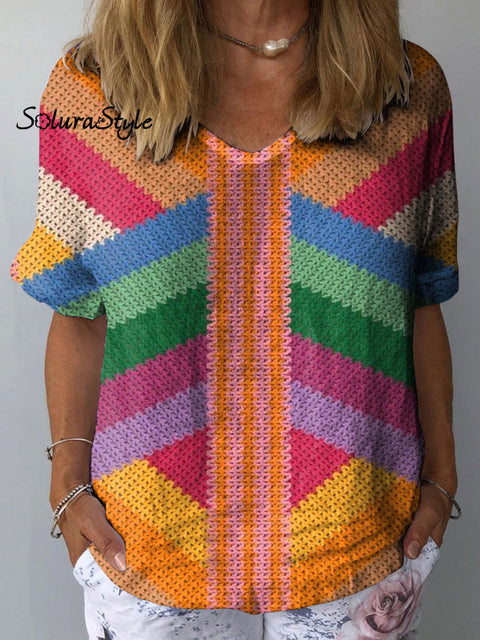 Women’s Colorful Geometric Art Print Casual Cotton And Linen Shirt Multicolor / S