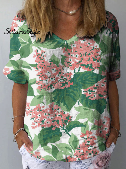 Women’s Colorful Plant Flower Art Print Casual Cotton And Linen Shirt Multicolor / S