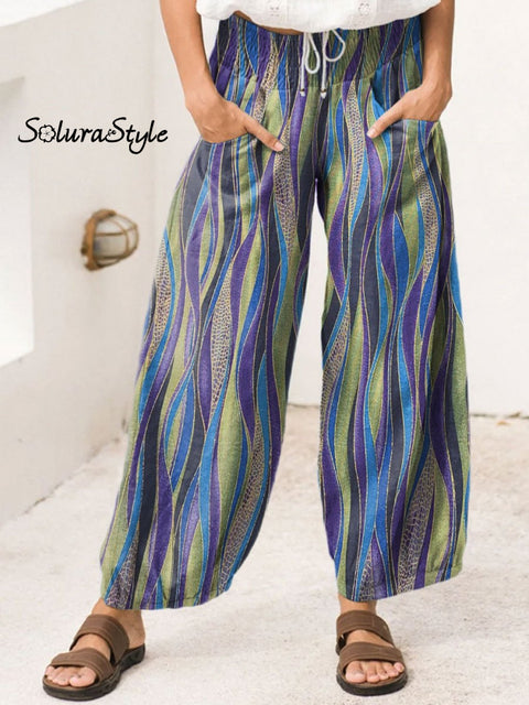 Women’s Colorful Texture Art Cotton Wide Leg Pant Multicolor / S