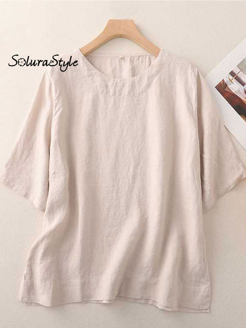 Women’s Cotton And Linen Casual Short-Sleeved T-Shirt Shirt Apricot / M