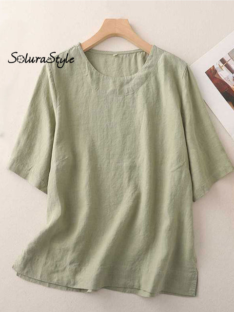 Women’s Cotton And Linen Casual Short-Sleeved T-Shirt Shirt Green / M