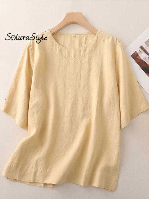 Women’s Cotton And Linen Casual Short-Sleeved T-Shirt Shirt Yellow / M