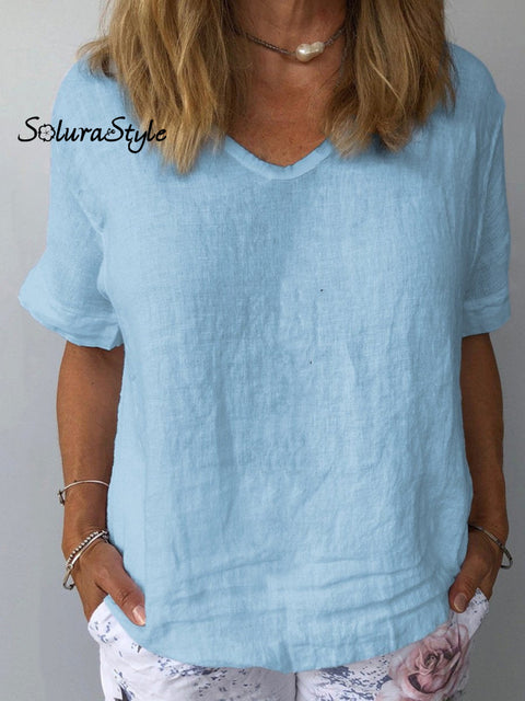 Women’s Cotton & Linen Casual Top Light Blue / S