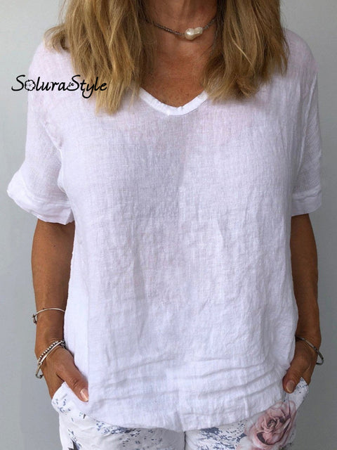 Women’s Cotton & Linen Casual Top White / S