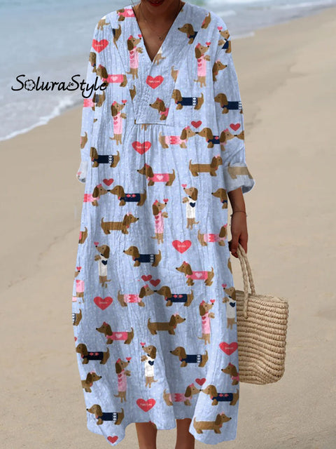 Women’s Cute Dogs Art Print Casual Dress Multicolor / S