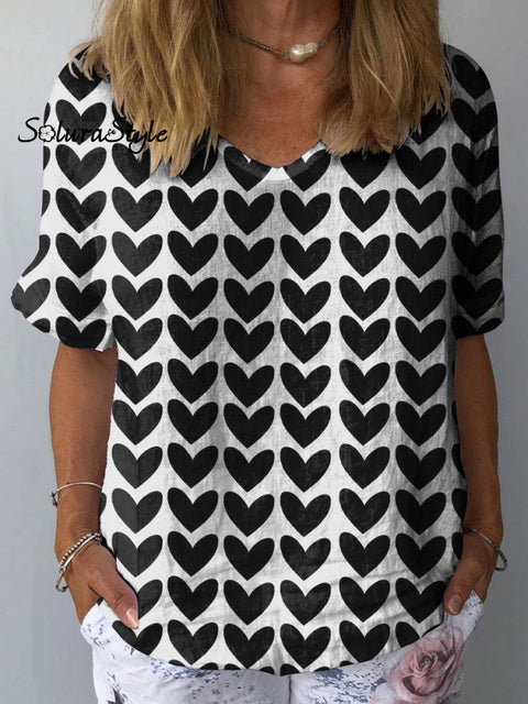 Women’s Dark Seamless Love Art Print Casual Cotton And Linen Shirt Multicolor / S
