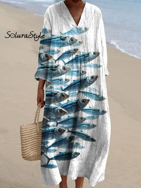 Women’s Deep Sea Fish Art Print Dress Multicolor / S