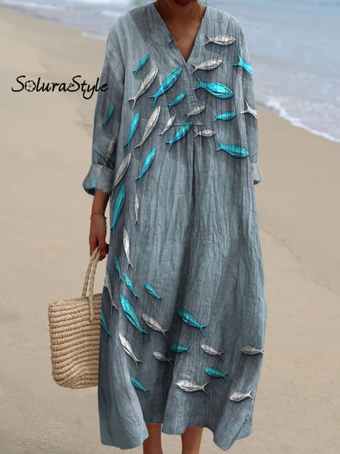 Women’s Deep Sea Fish Art Print Dress Multicolor / S