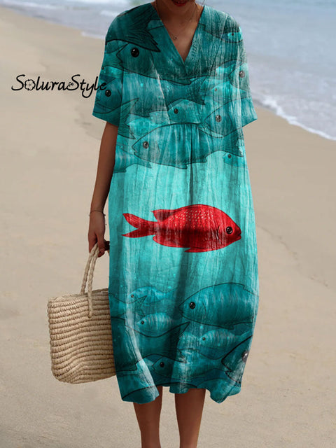 Women’s Deep Sea Fish Art Print Flowy Dress