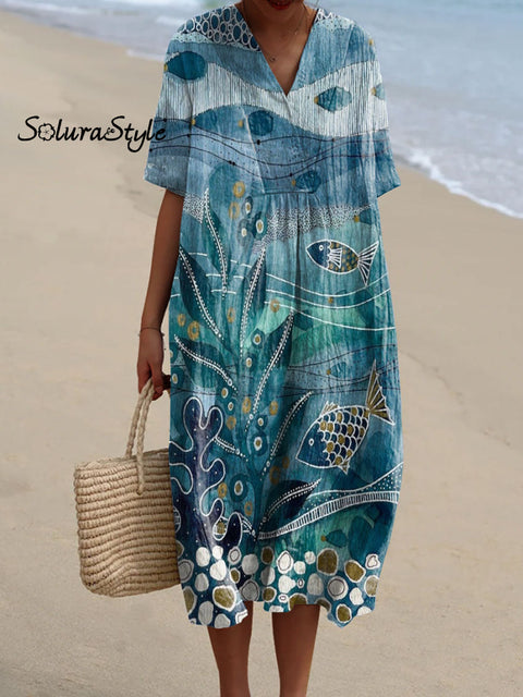 Women’s Deep Sea Fish Art Print Flowy Dress Multicolor / S