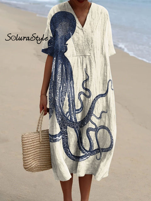 Women’s Deep Sea Octopus Art Print Flowy Dress Multicolor / S