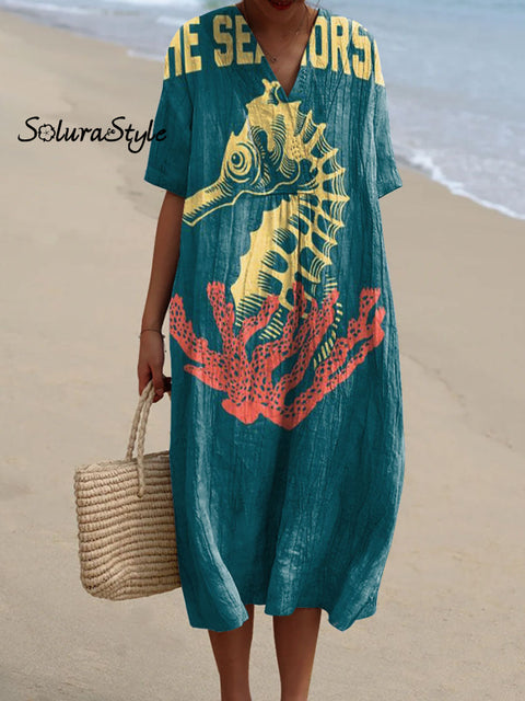 Women’s Deep Sea Seahorse Art Print Flowy Dress Multicolor / S