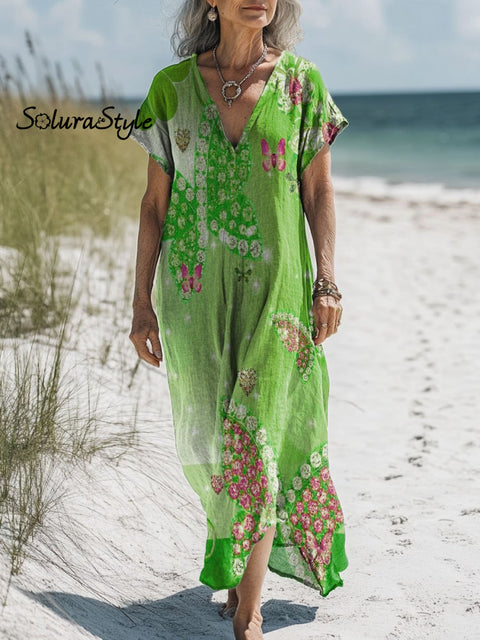 Women’s Diamond Butterfly Clover Art Print Pocket Cotton Dress Multicolor / S