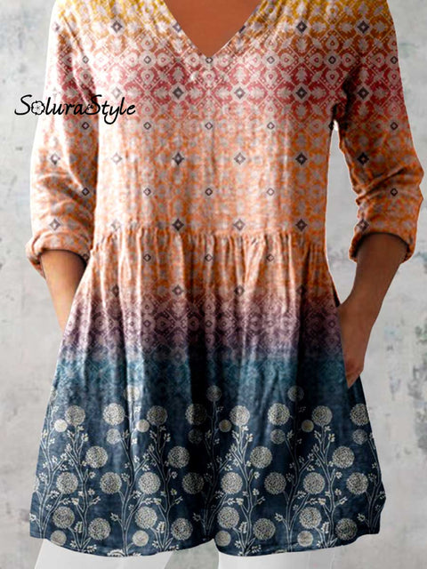 Women’s Elegant Floral Cotton and Linen Top