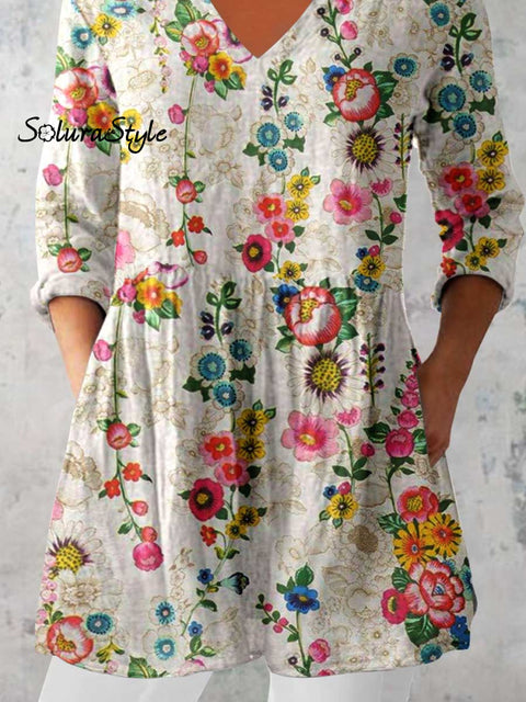 Women’s Elegant Floral Cotton and Linen Top