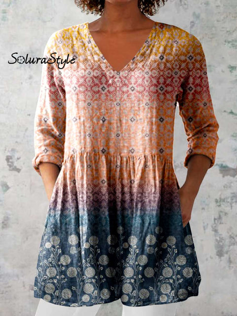 Women’s Elegant Floral Cotton and Linen Top Multicolor / S