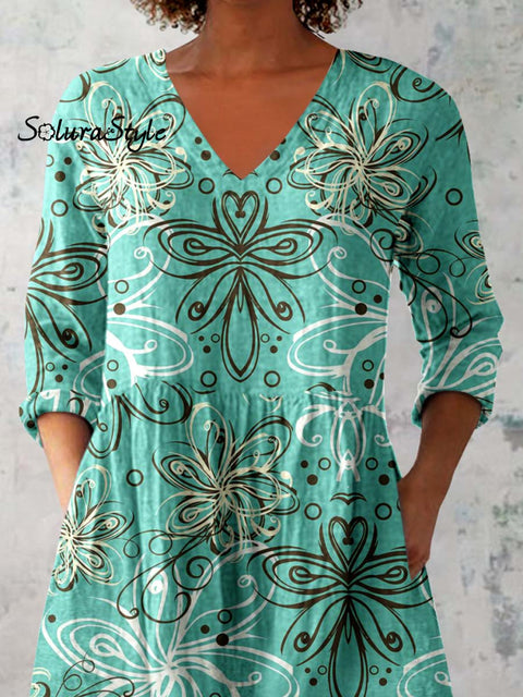 Women’s Elegant Floral Pattern Cotton and Linen Top