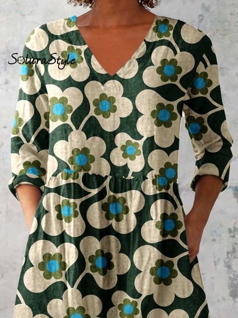 Women’s Elegant Floral Pattern Cotton and Linen Top