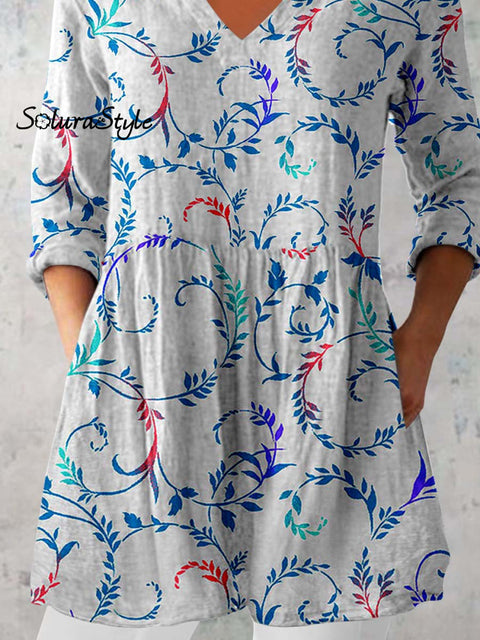Women’s Elegant Floral Pattern Cotton and Linen Top