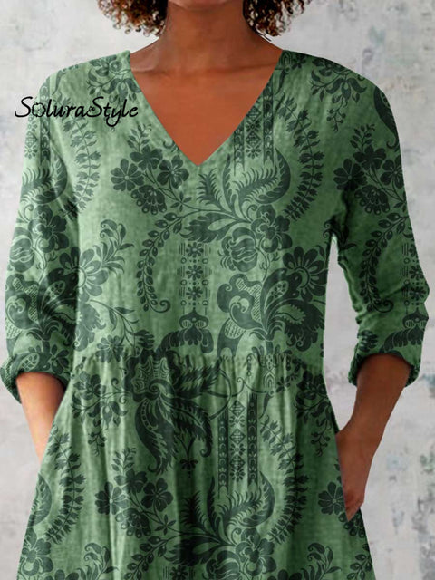 Women’s Elegant Floral Pattern Cotton and Linen Top