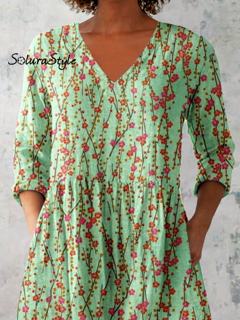 Women’s Elegant Floral Pattern Cotton and Linen Top