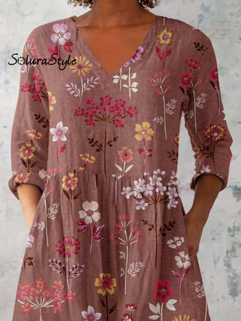 Women’s Elegant Floral Pattern Cotton and Linen Top