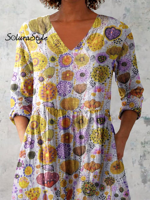 Women’s Elegant Floral Pattern Cotton and Linen Top