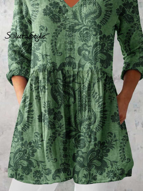 Women’s Elegant Floral Pattern Cotton and Linen Top