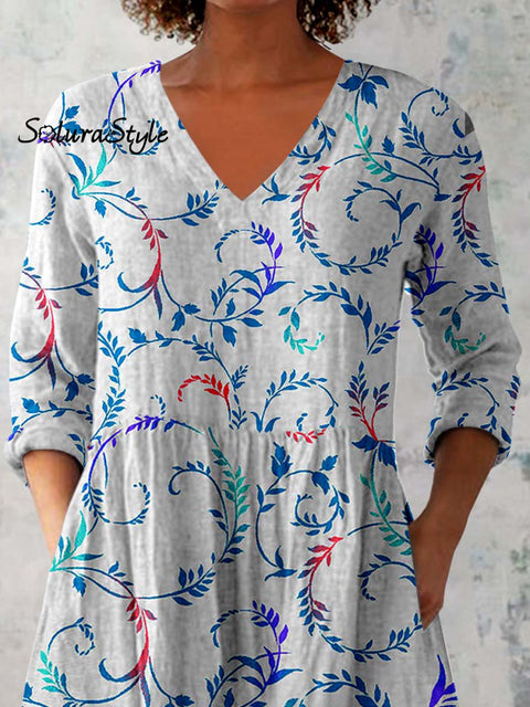 Women’s Elegant Floral Pattern Cotton and Linen Top