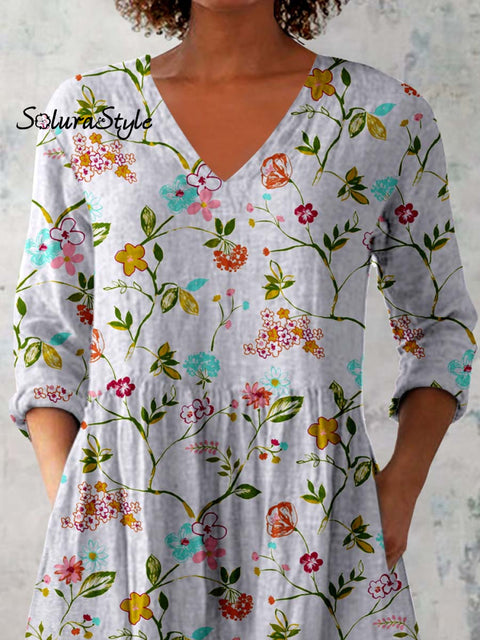 Women’s Elegant Floral Pattern Cotton and Linen Top