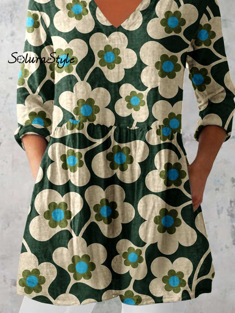 Women’s Elegant Floral Pattern Cotton and Linen Top