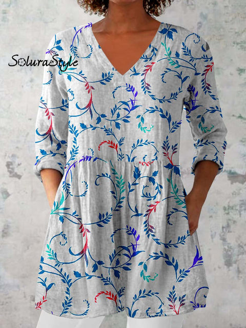 Women’s Elegant Floral Pattern Cotton and Linen Top White / S