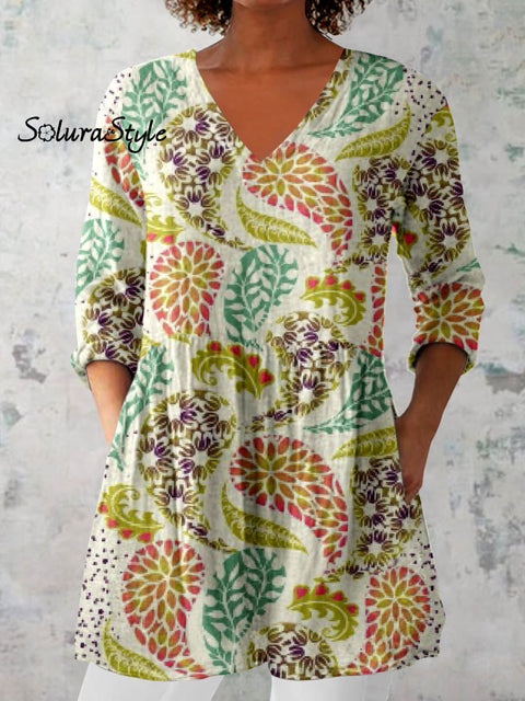 Women’s Elegant Floral Pattern Cotton and Linen Top White / S