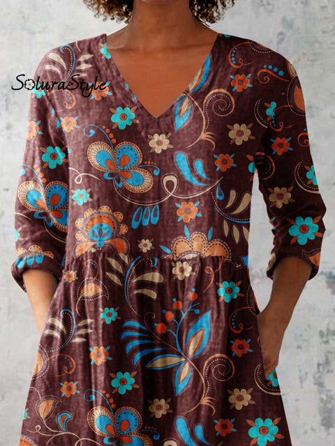 Women’s Elegant Floral Print Cotton and Linen Top