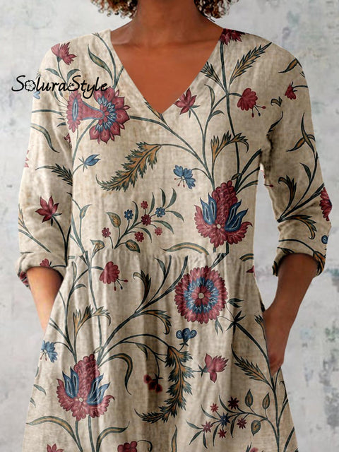 Women’s Elegant Floral Print Cotton and Linen Top