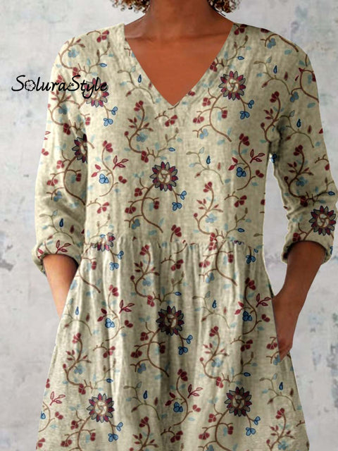 Women’s Elegant Floral Print Cotton and Linen Top