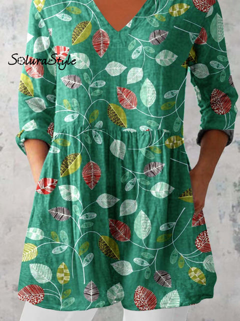 Women’s Elegant Floral Print Pattern Cotton and Linen Top